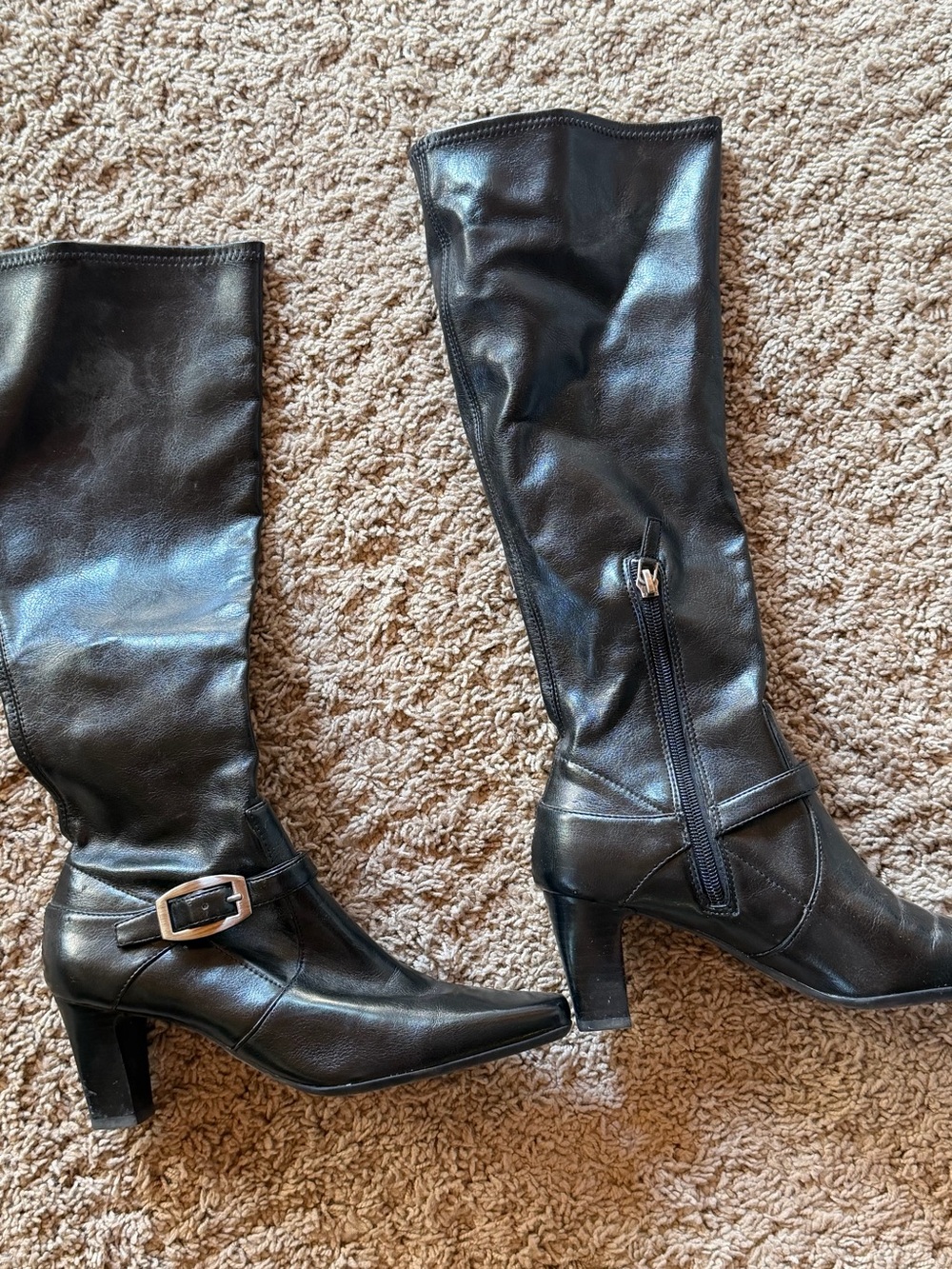 Franco Sarto  Black Leather Knee-High Heeled Boots